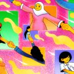 Gambar ilustrasi: Orang-orang yang terdiri dari anak-anak berseragam SD, SMA, remaja, hingga orang tua, saling berpegangan tangan.