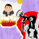 Power vs People. Gambar ini mengilustrasikan seorang pejabat yang tidak mendengarkan protes masyarakat.
